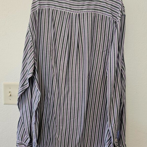 CHAPS Men's XXL Shirt Purple and Gray Stripes Button Down Long Sleeves - Picture 4 of 4